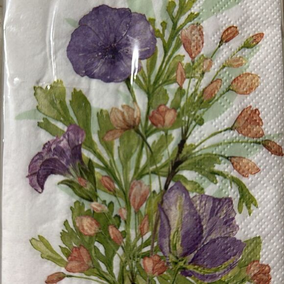 Celebrate THE HOME 32 x 2pk Guest Paper Towel Napkins Purple Coral Green Floral - Picture 7 of 7